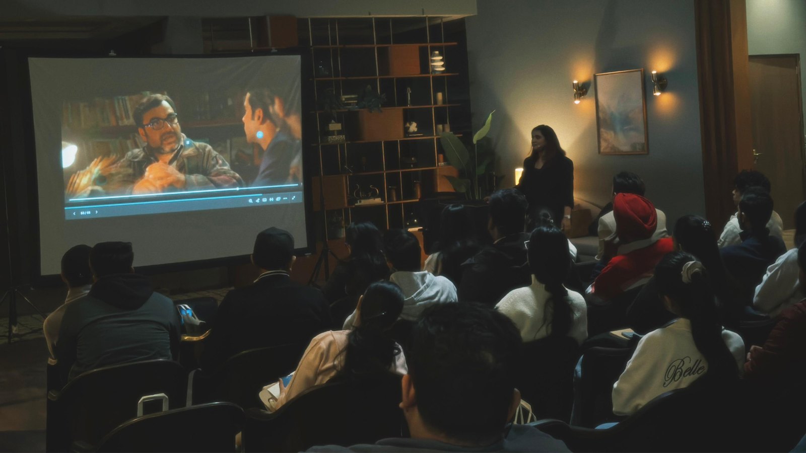 A screening and review session projected in The Loft