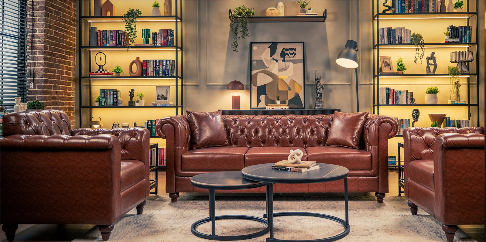 Chesterfield living room setup at The Loft